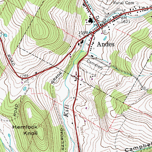 Topographic Map of Andes Volunteer Fire Department, NY