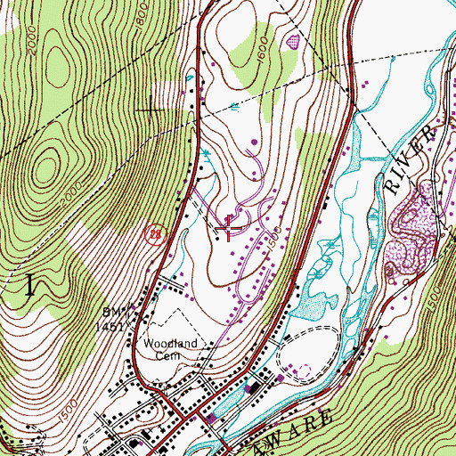 Topographic Map of Delhi Volunteer Fire Department Station 1, NY