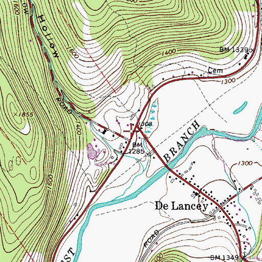 Topographic Map of Delhi Volunteer Fire Department Station 2, NY