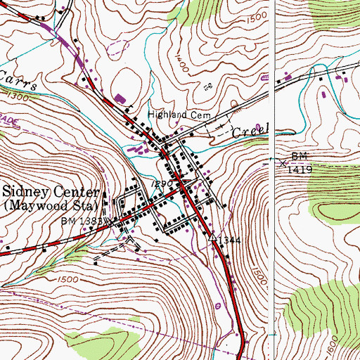 Topographic Map of Sidney Center Volunteer Fire Department, NY