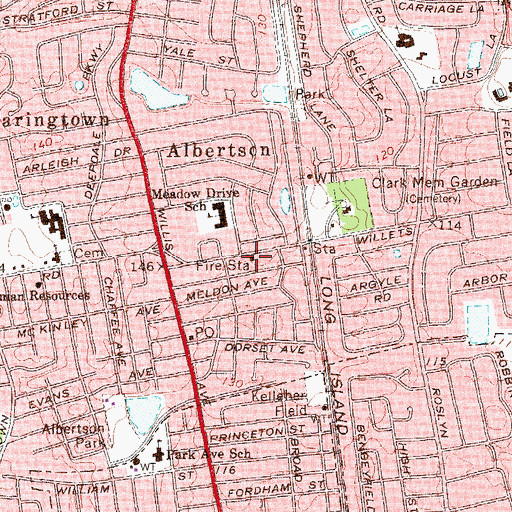 Topographic Map of Albertson Hook and Ladder Engine Hose Company 1, NY