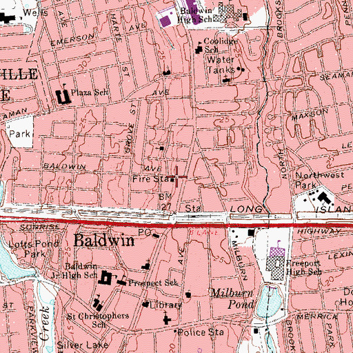 Topographic Map of Baldwin Volunteer Fire Department Hose Company 3, NY
