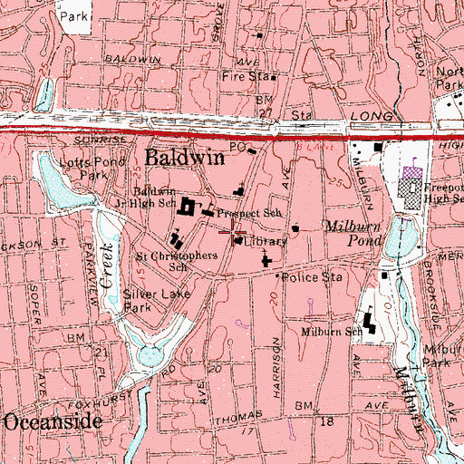 Topographic Map of Baldwin Volunteer Fire Department Hook Ladder and Hose Company 1, NY