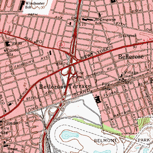 Topographic Map of Bellerose Terrace Fire Department, NY