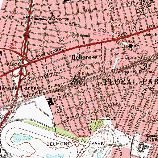 Topographic Map of Bellerose Village Fire Department, NY