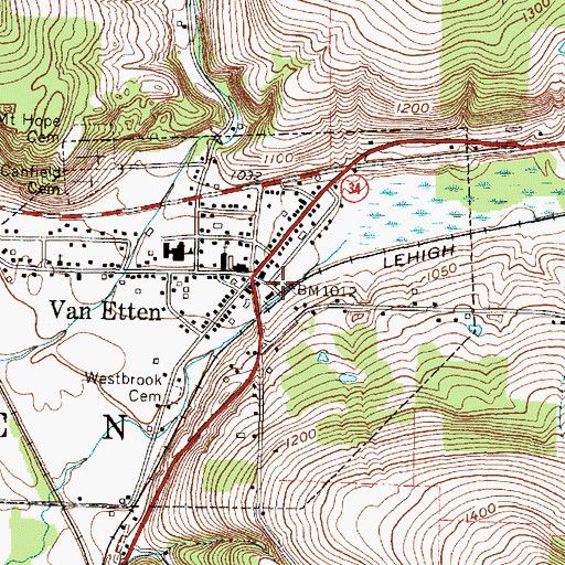 Topographic Map of Van Etten Volunteer Fire Department, NY
