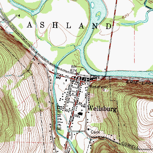 Topographic Map of Wellsburg Volunteer Fire Department, NY