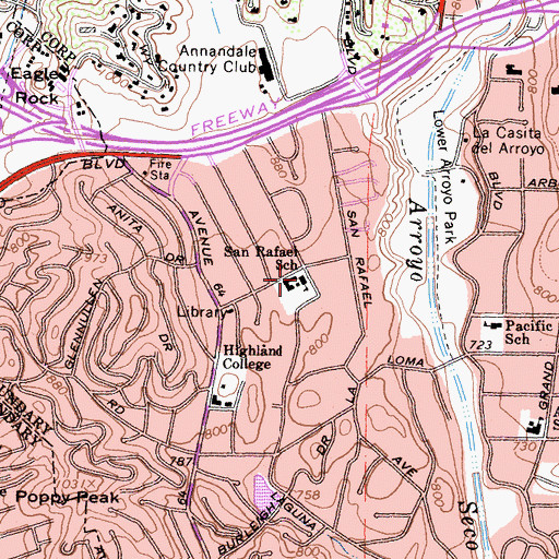 Topographic Map of San Rafael Elementary School, CA