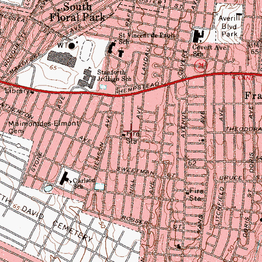 Topographic Map of Elmont Volunteer Fire Station, NY