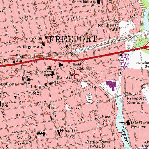 Topographic Map of Freeport Volunteer Fire Department Excelsior Hook and Ladder Company 1, NY