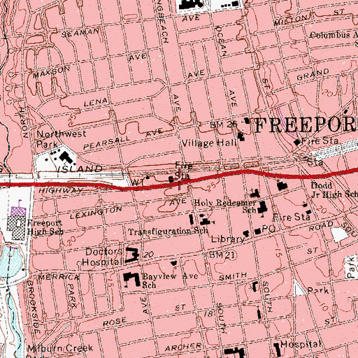 Topographic Map of Freeport Volunteer Fire Department Hose Company 4, NY