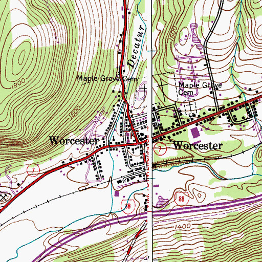 Topographic Map of Worcester Fire Department, NY