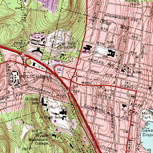 Topographic Map of Nyack Volunteer Fire Department Jackson Hose Company 3, NY