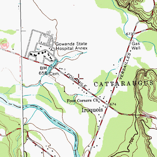 Topographic Map of Cattaraugas Indian Reservation Fire District Station 1, NY