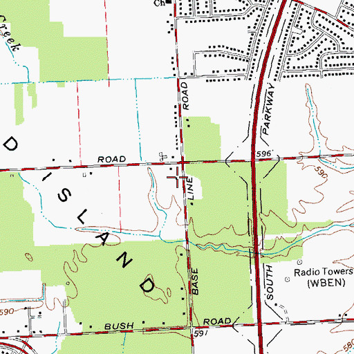 Topographic Map of Grand Island Volunteer Fire Company Station 3, NY