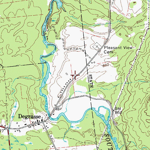 Topographic Map of Degrasse Clare and South Russell Volunteer Fire Department, NY