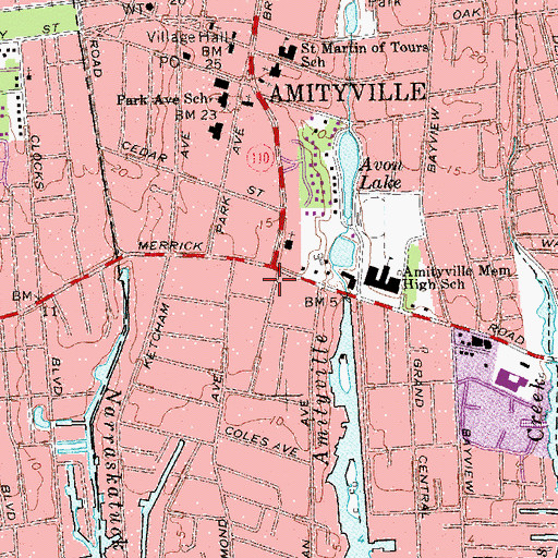 Topographic Map of Amityville Volunteer Fire Department Hose Company 1, NY