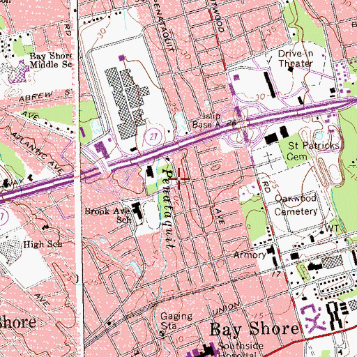 Topographic Map of Bay Shore Fire Station, NY