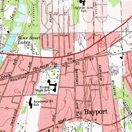 Topographic Map of Bayport Fire Department, NY