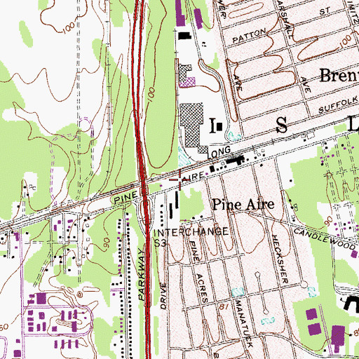 Topographic Map of Brentwood Fire Department, NY