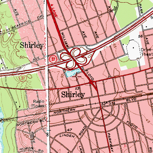 Topographic Map of Brookhaven Fire Department Station 1, NY