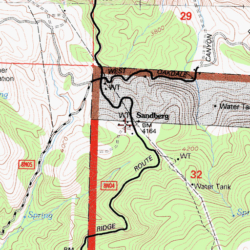 Topographic Map of Sandberg, CA