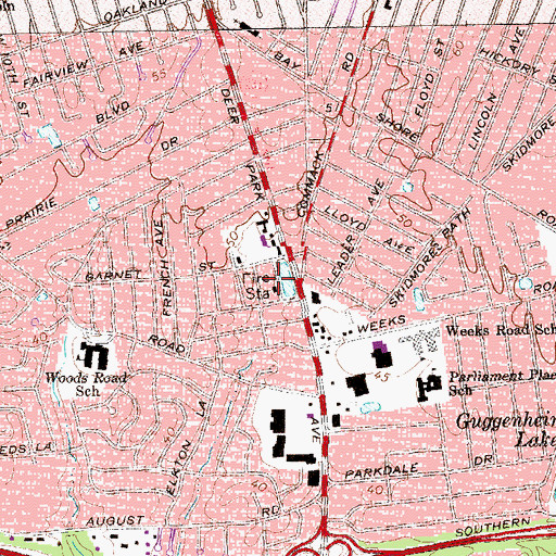 Topographic Map of North Babylon Volunteer Fire Station, NY