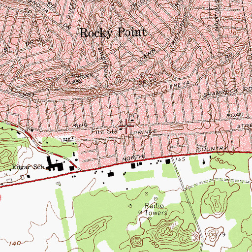 Topographic Map of Rocky Point Fire Department North Shore Beach Company 2, NY