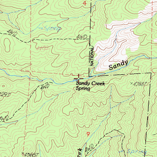 Topographic Map of Sandy Creek Spring, CA