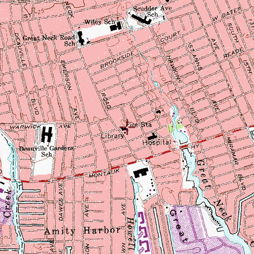 Topographic Map of Copiague Fire Station, NY