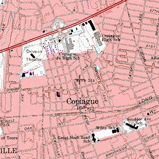 Topographic Map of Copiague Fire Station, NY
