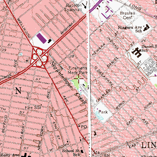 Topographic Map of Lindenhurst Volunteer Fire Department Training Station, NY