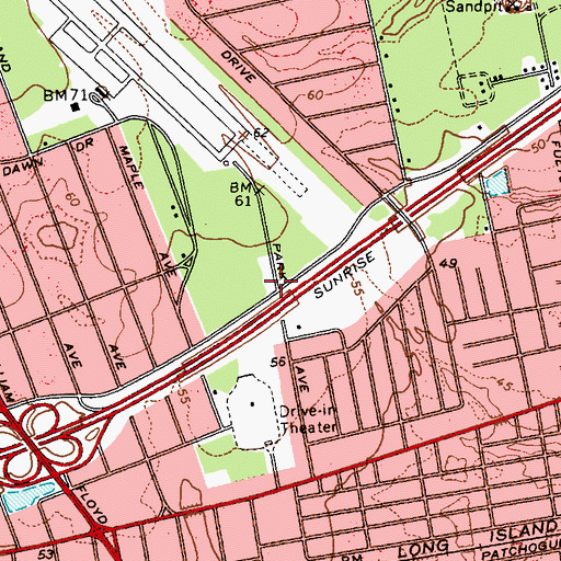 Topographic Map of Mastic Fire Station, NY