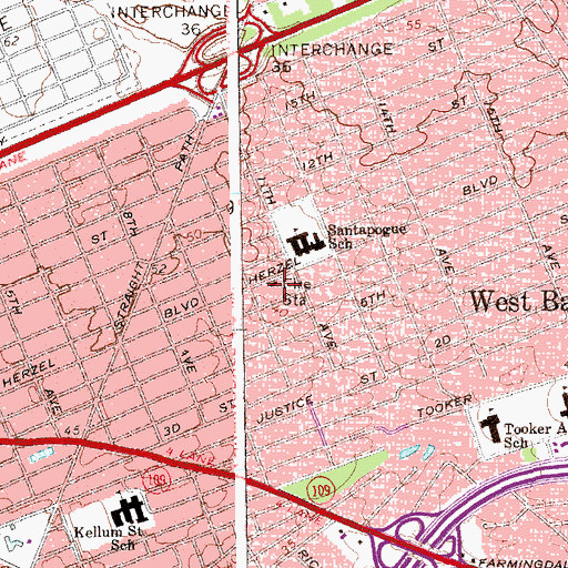 Topographic Map of West Babylon Volunteer Fire Department Station 2, NY