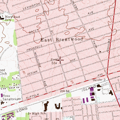 Topographic Map of East Brentwood Fire Station, NY