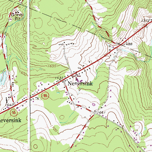 Topographic Map of Neversink Volunteer Fire Department Station 1 and Ambulance, NY