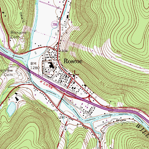 Topographic Map of Roscoe - Rockland Volunteer Fire Department Station 1, NY