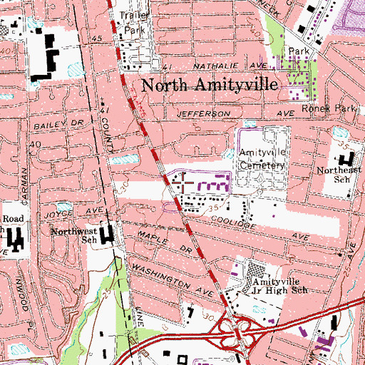 Topographic Map of North Amityville Volunteer Fire Station, NY