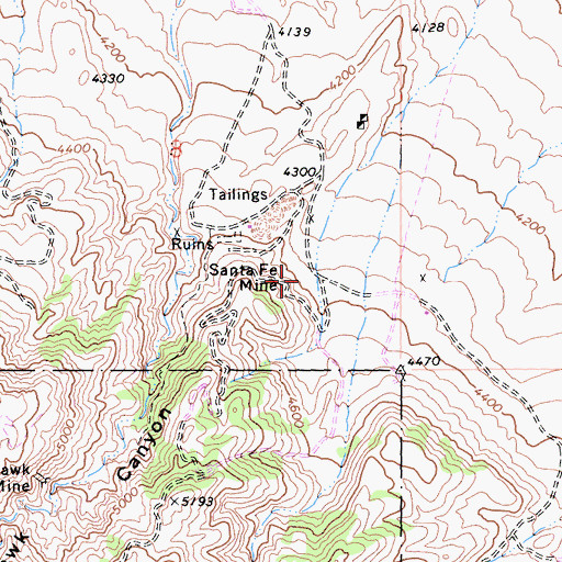 Topographic Map of Santa Fe Mine, CA