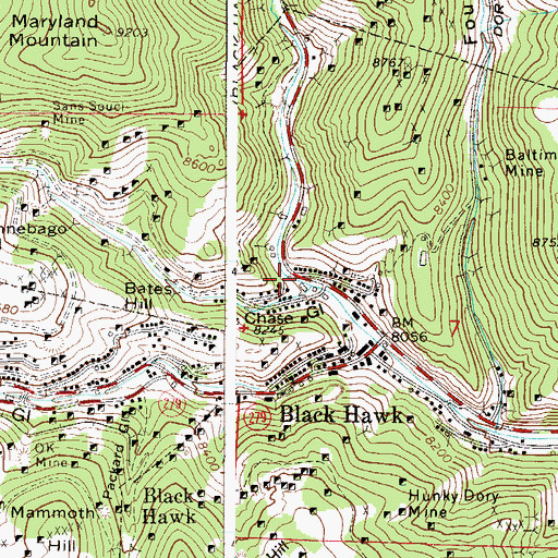 Topographic Map of Gilpin Ambulance Authority Black Hawk, CO