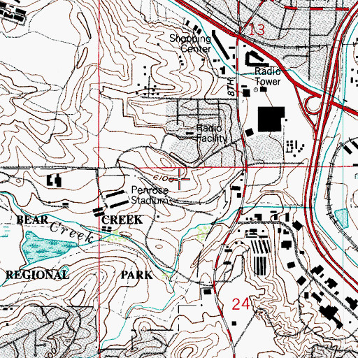 Topographic Map of Colorado Springs Police Department Gold Hill Area Command, CO