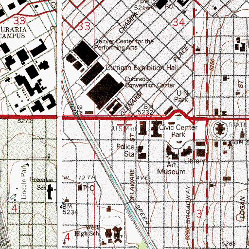 Topographic Map of Denver County Sheriff's Office, CO