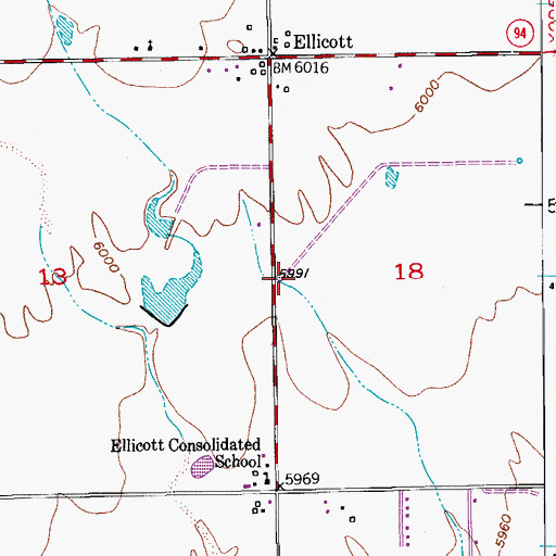 Topographic Map of Ellicott Fire Department Station 2, CO
