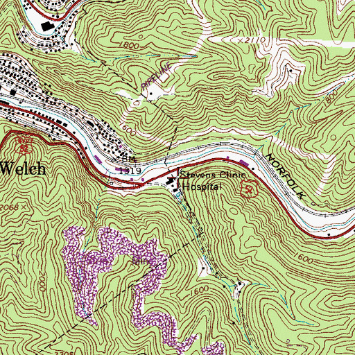 Topographic Map of Stevens Correctional Center - McDowell County Corrections - Stevens Facility, WV
