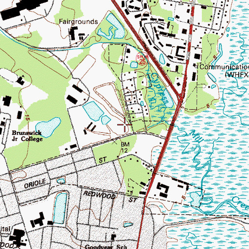 Topographic Map of Brunswick Fire Department Station 3, GA