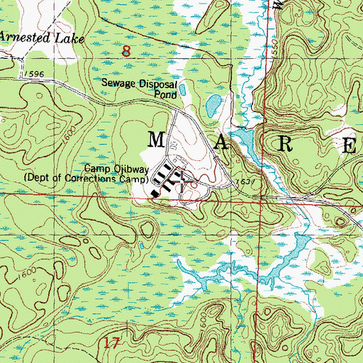 Topographic Map of Ojibway Correctional Facility, MI