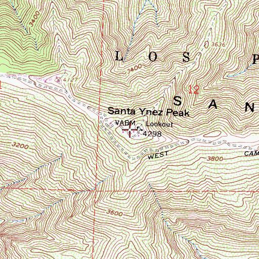 Topographic Map of Santa Ynez Peak, CA