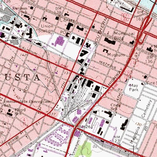 Topographic Map of Augusta Transitional Center Police Station, GA
