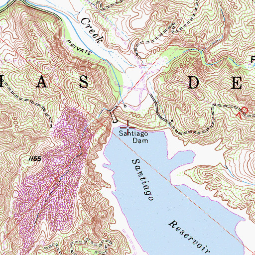Topographic Map of Santiago Dam, CA