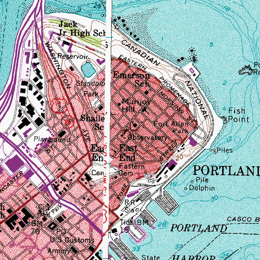 Topographic Map of Portland Fire Department Munjoy Station, ME